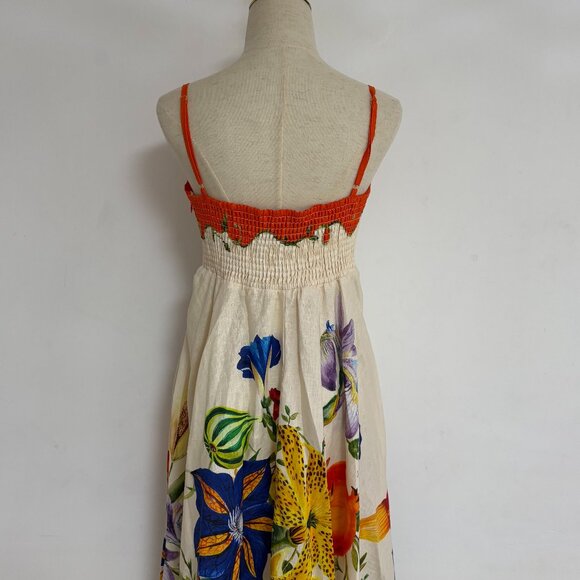 Alemais Pomegranate Floral Print Square-Neck Linen Midi Dress - Picture 7 of 11